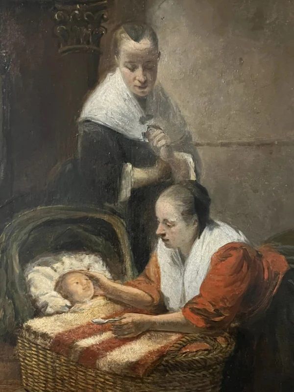 VERKOCHT Christoffel Bisschop (1828 - 1904), schilderij, Moeder met baby