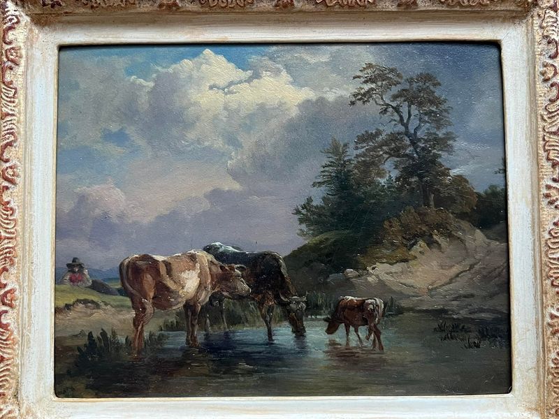 VERKOCHT, koeien, Olieverf op paneel, schilderij