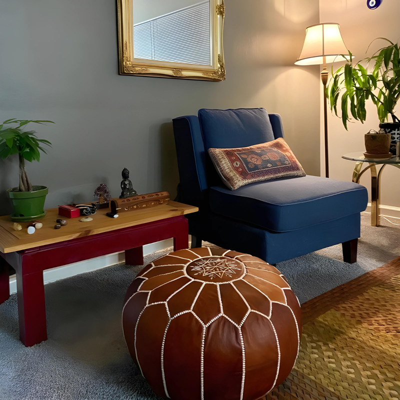 Moroccan Brown Leather Pouf