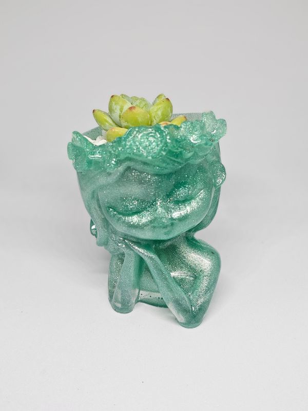Resin Succulent Planter in Glitter Green
