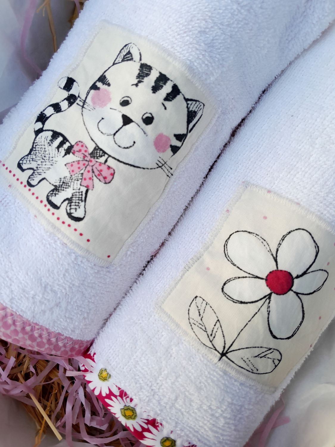 Custom baby burp cloth and face cloth set with flower design