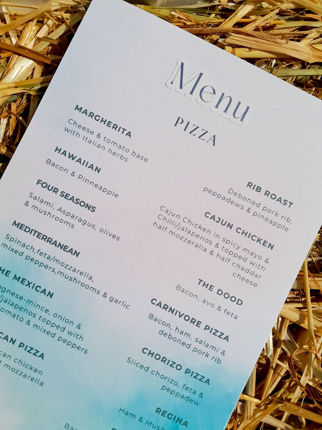 Custom Printed Menus (Price on Request)