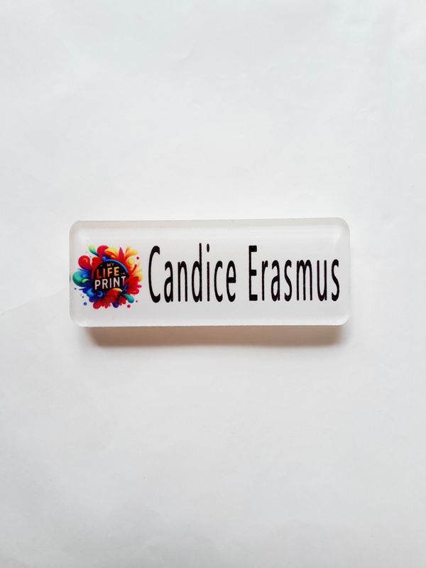 Custom Magnetic Name Badge – Clear Coated White