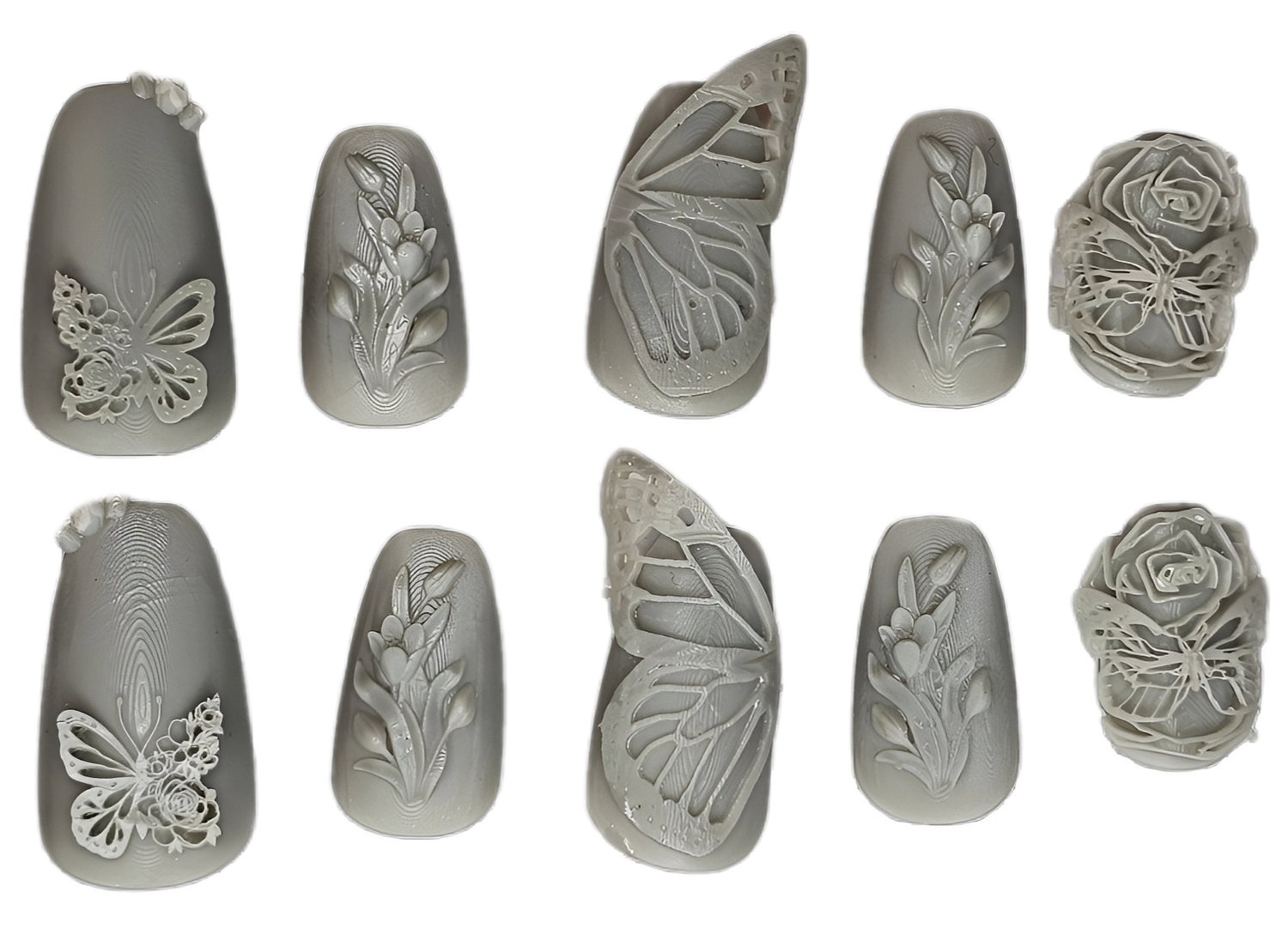Butterflies &amp; Flowers 💐 3D Printed Press-On Nails