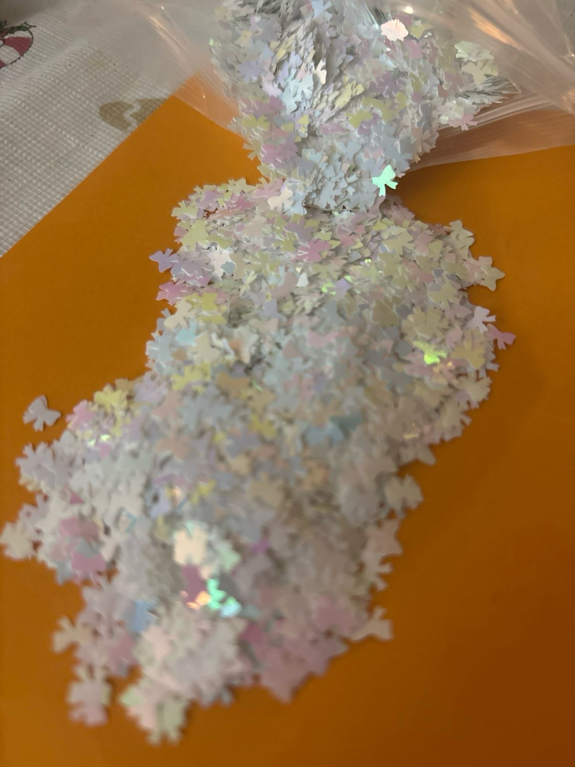 White Color shift Coquette Bow Shaped Glitter