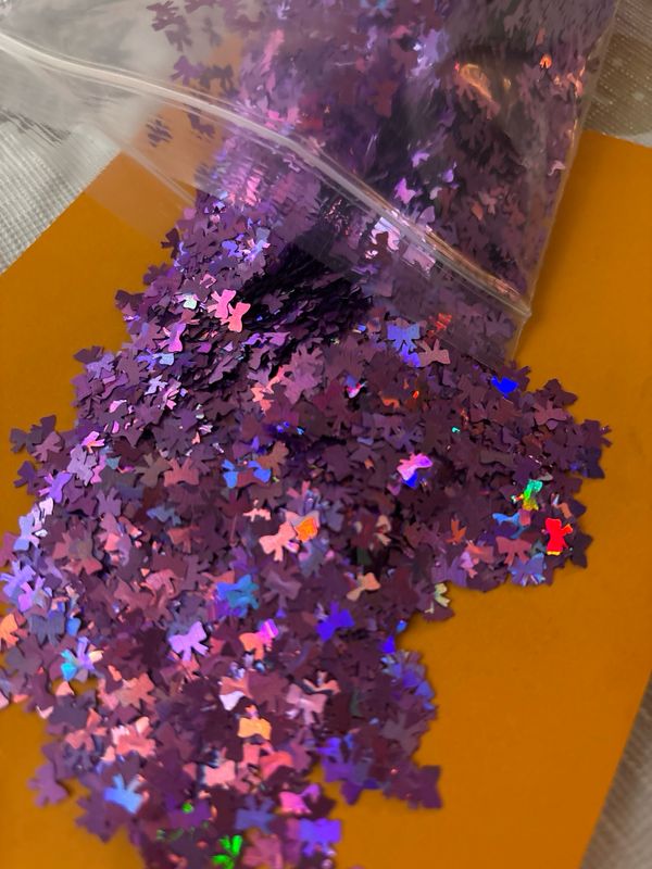 Holographic Purple Coquette Bow Shaped Glitter