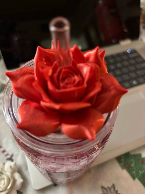 Rose Flower Shaped Strawtopper Fits 16-20 Lids