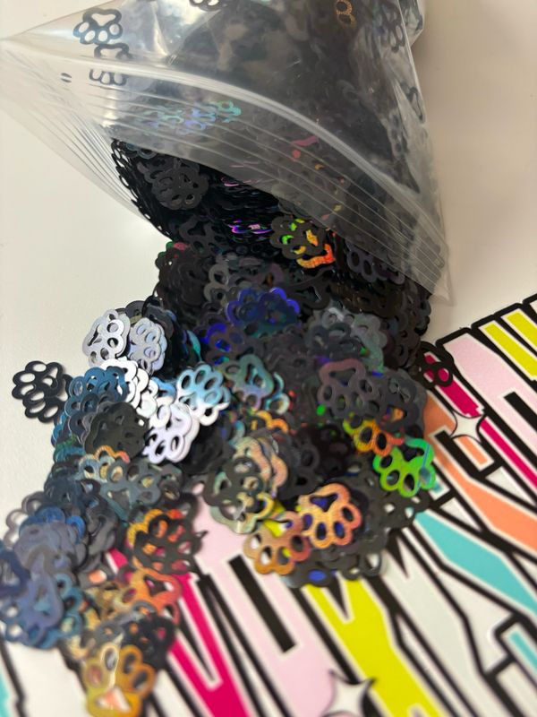 Black Holographic Paw Shaped Glitter