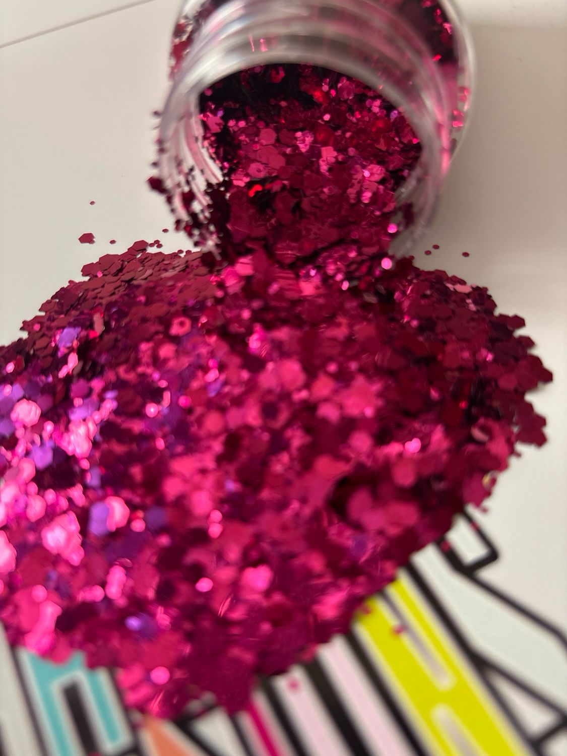 Magenta Glitter Chunky Mix In Bottles