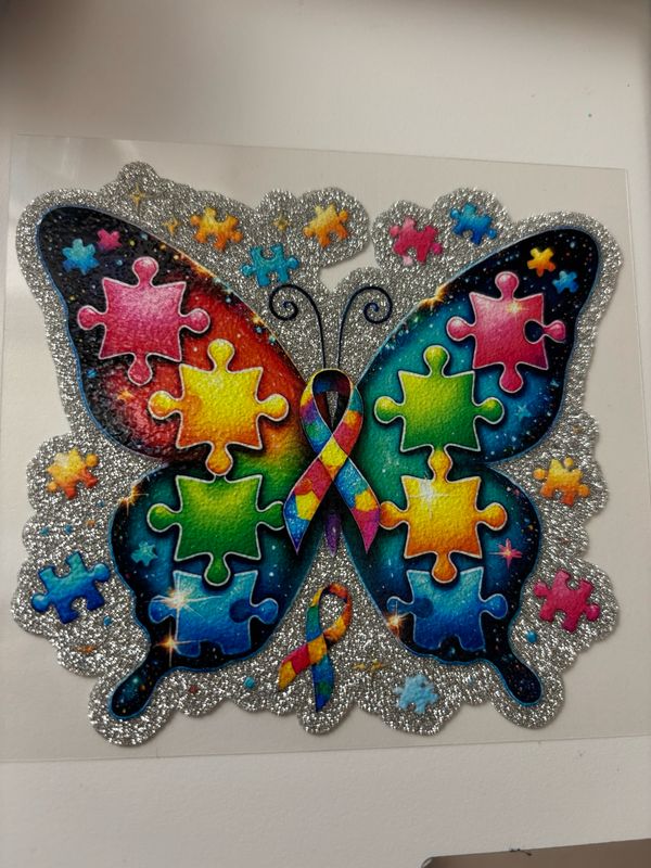 Butterfly Autism Glitter Uvdtf Decal