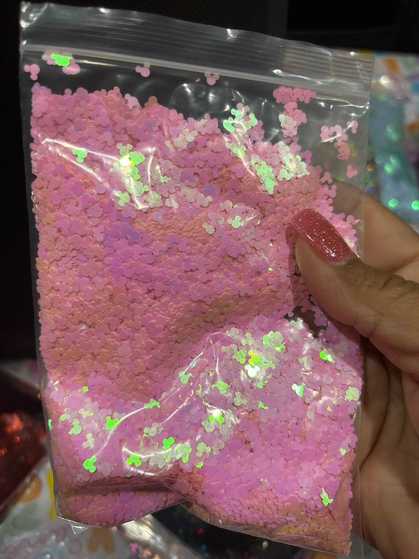 Pink Holo Mouse Head Shaped Glitter