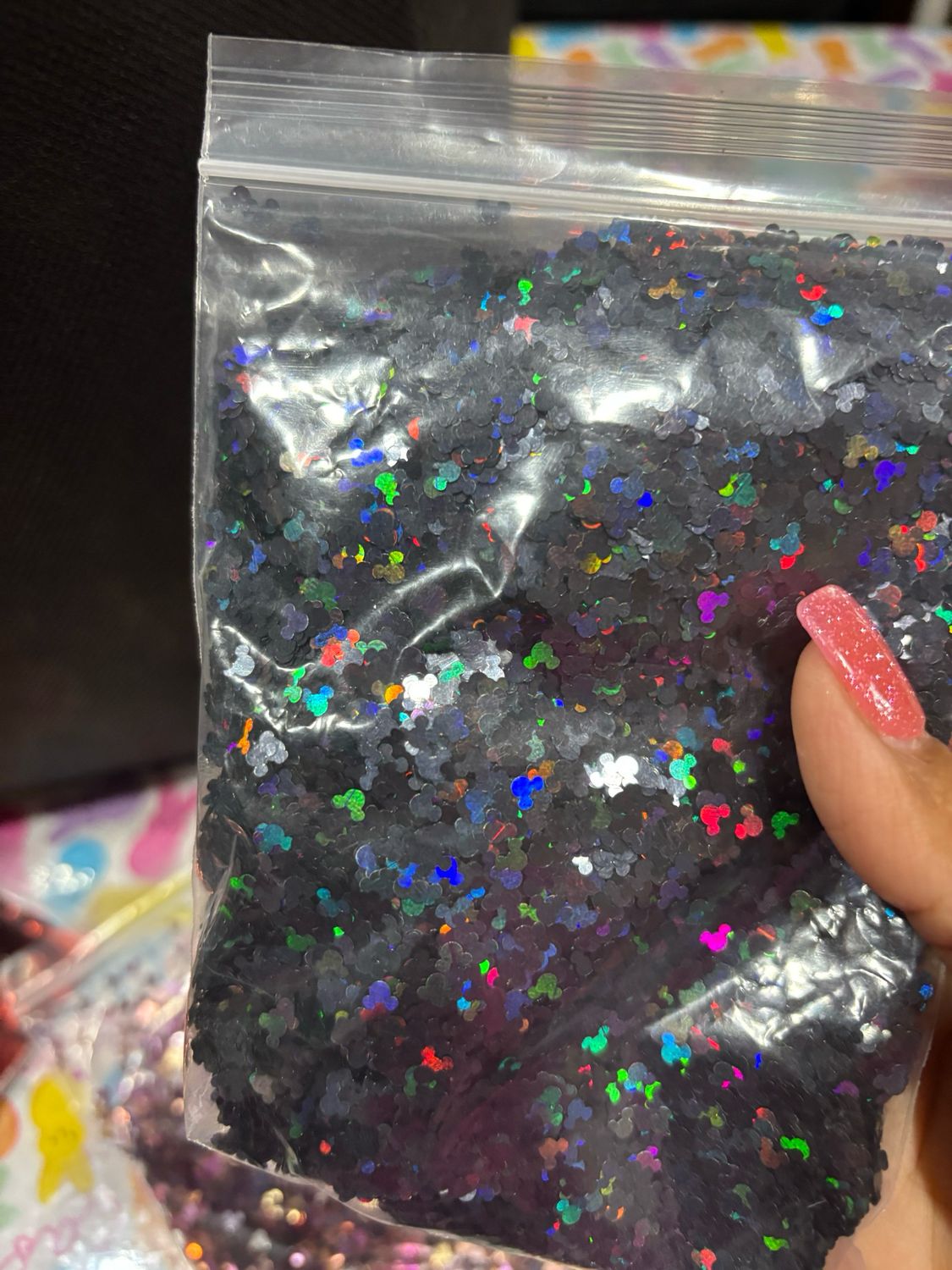 Black Holo Mouse Head Shaped Glitter
