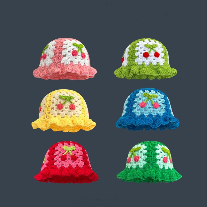 Japanese Retro Hollow Flower Hand-knitted Pot Hat Women