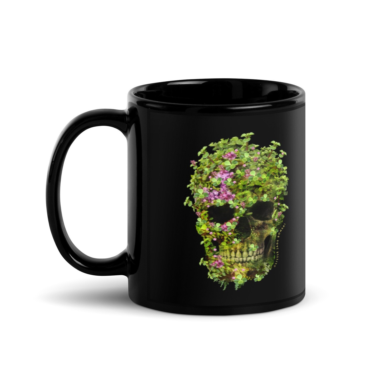 Portulacaria afra skull Black Glossy Mug, Size: 11oz