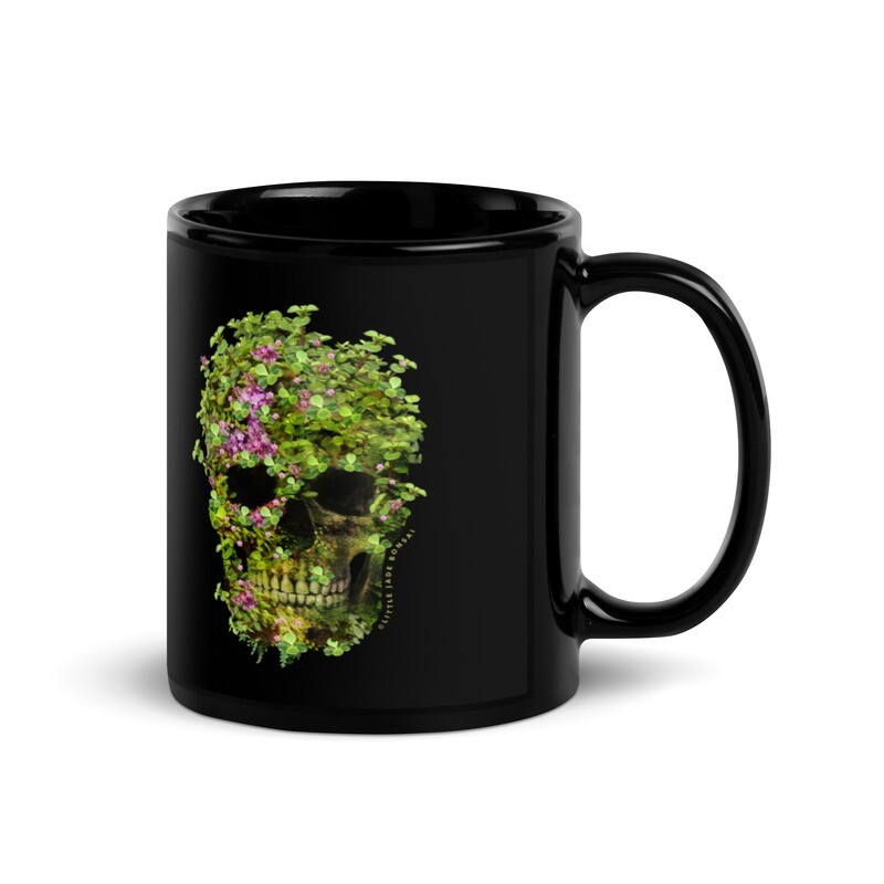 Portulacaria afra skull Black Glossy Mug
