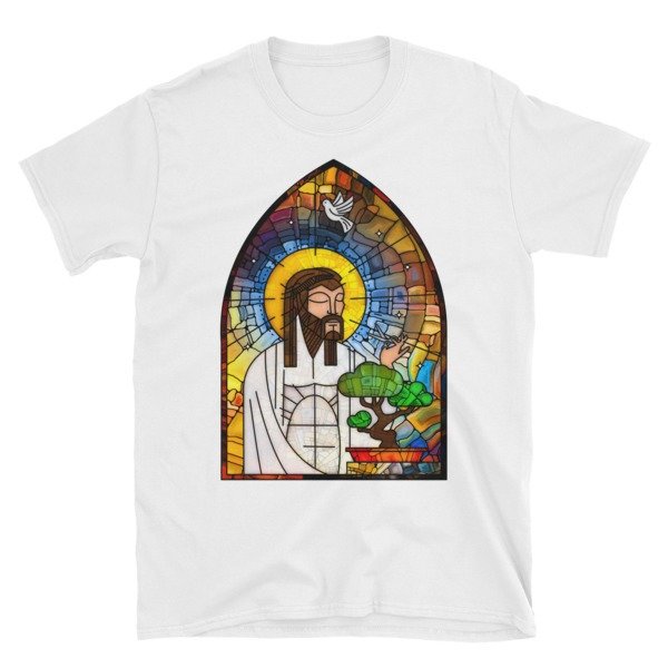 Jesus Loves Bonsai Stained Glass Unisex T-Shirt, Color: White, Size: S