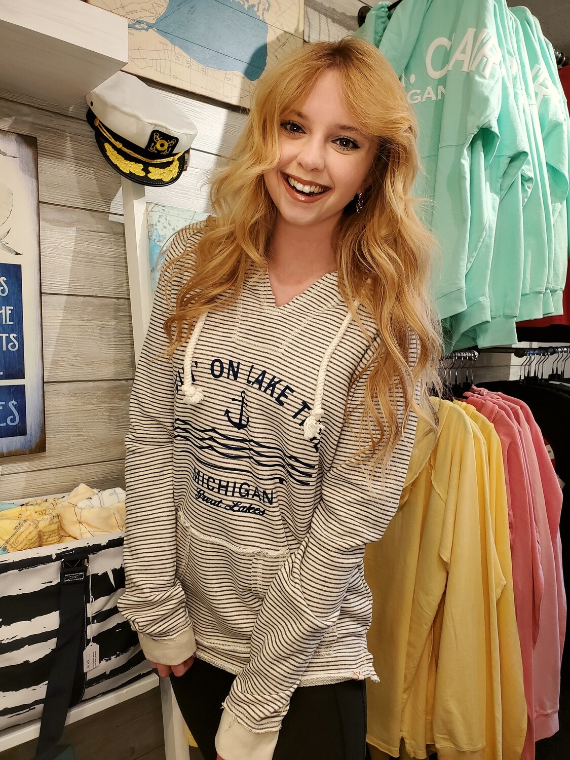 lake girl striped sweatshirt