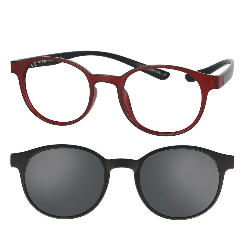 CentroStyle Sunreader Round Red - Occhiali da lettura + clip solare
