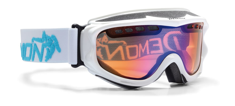 Maschera da sci Demon Snow Optical 2 - White con lente arancio specchiata blu