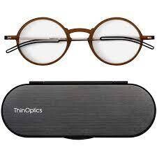 ThinOptics  Manhattan and Milano Case Brown - Occhiale da lettura tascabile ultrasottile