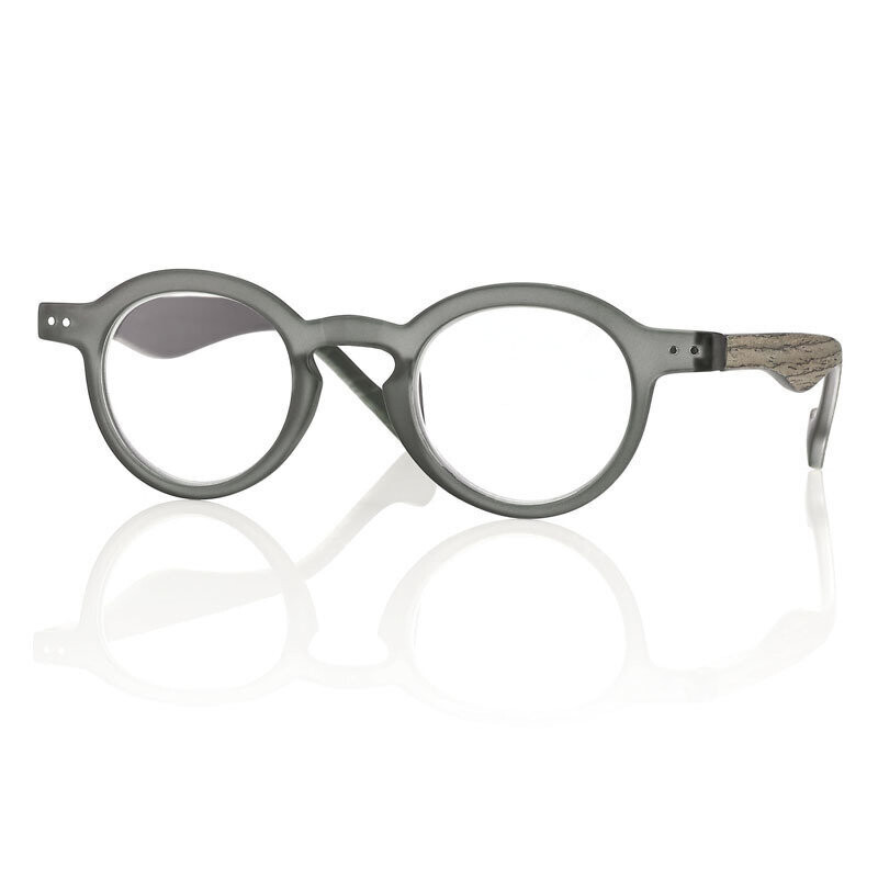 Woody Round occhiali da lettura tondi vintage, Colore: Grigio