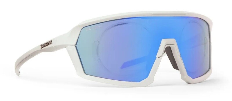 Demon Gravel RX Bianco opaco / lente specchiata BLU DMIRROR + clip vista