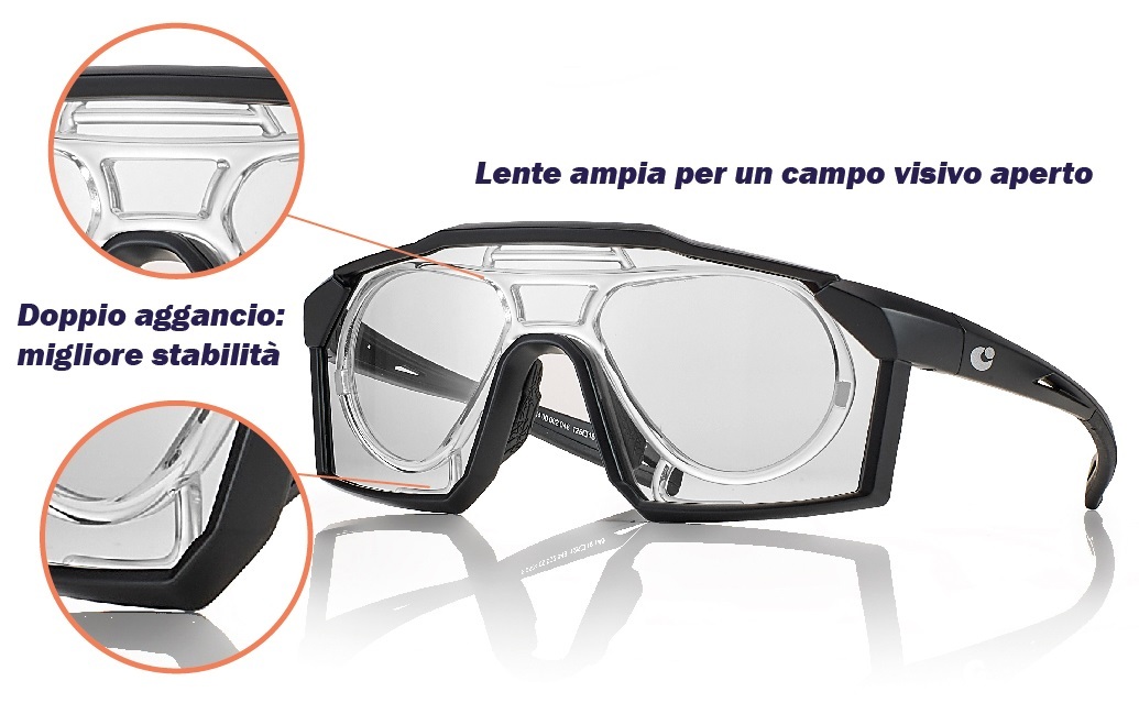 Occhiale Sport Mascherina con Lenti Fotocromatiche e clip ottico Occhiale Sport Mascherina con Lenti Fotocromatiche e clip ottico