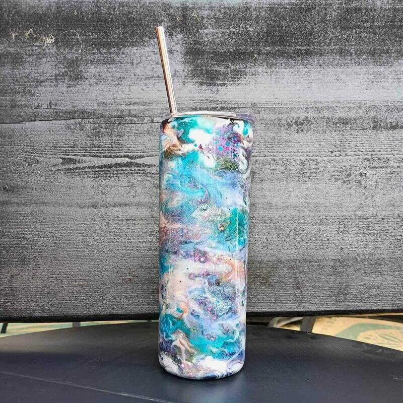 20 oz Blues and Purples Ink Drop Epoxy Stainless Steel Tumbler