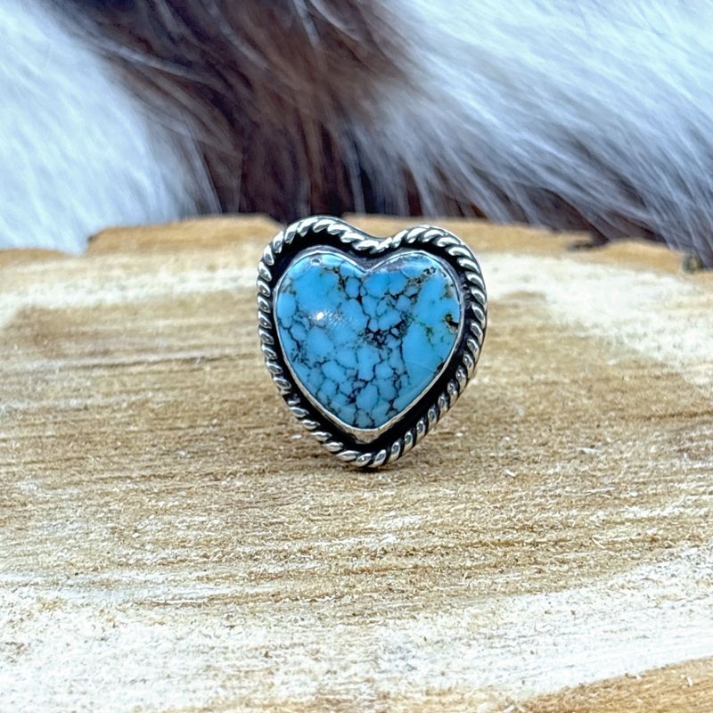 Sterling Silver 1970s #8 Turquoise Heart Ring
