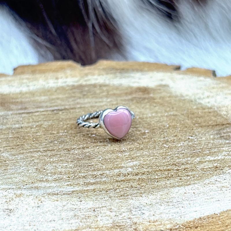 Sterling Silver Pink Conch Shell Heart Ring