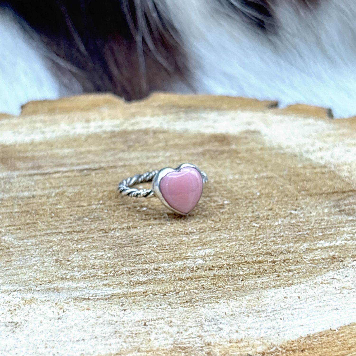 Sterling Silver Pink Conch Shell Heart Ring
