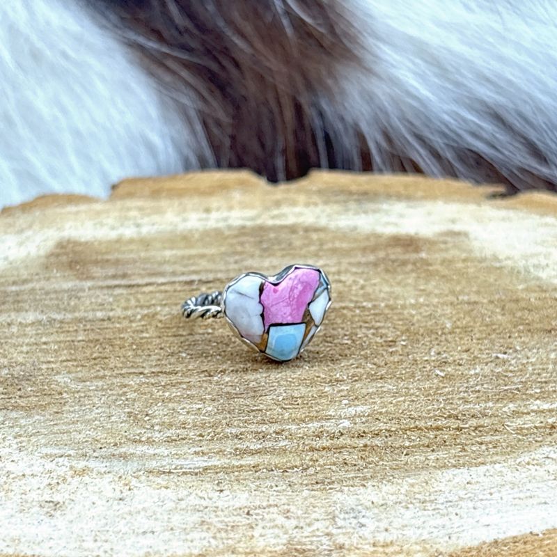 Sterling Silver Pink Cotton Candy Dahlia Heart Ring