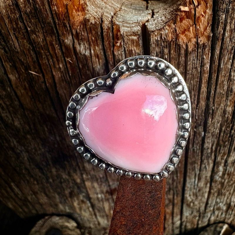 Sterling Silver Pink Conch Shell Heart Ring