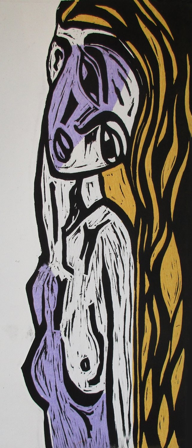 Woman VII Linocut with Chine Colle 10&#39;&#39;x20&#39;&#39; (Matted, Unframed)