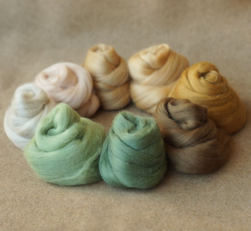 Kammzugset in Beige- und Minttönen * 100g reine Wolle (Merino)