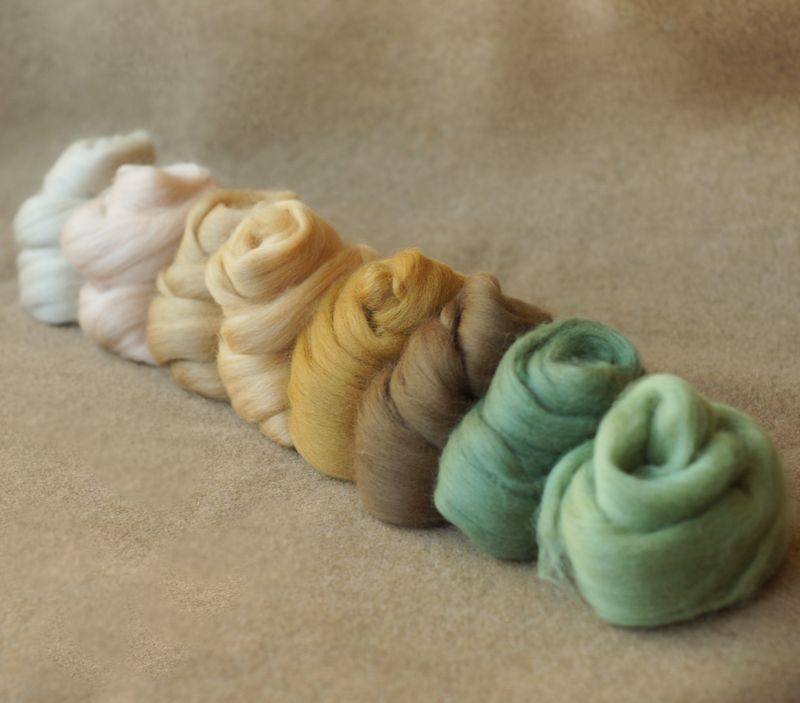Kammzugset in Beige- und Minttönen * 100g reine Wolle (Merino)