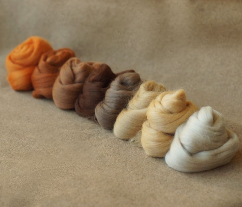 Kammzugset in Beige-, Braun- und Orangetönen * 100g reine Wolle (Merino)