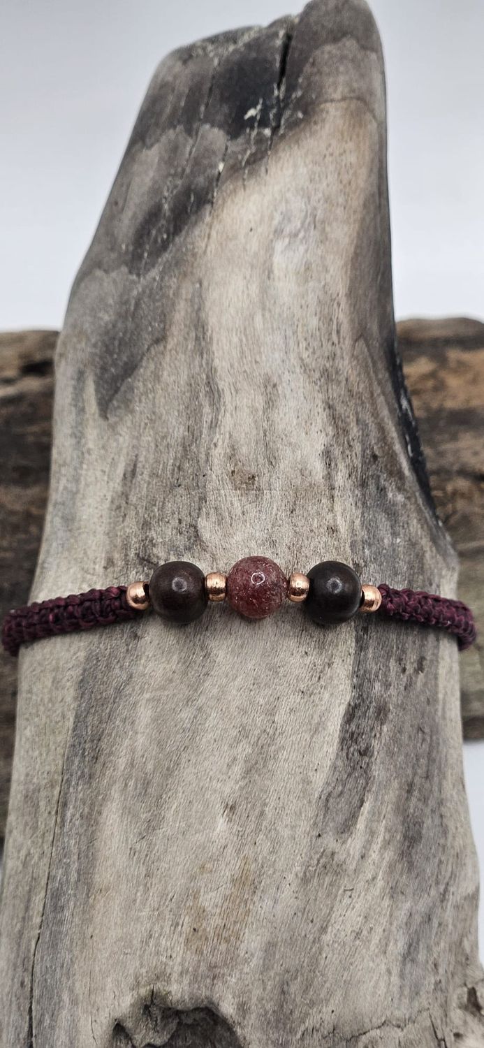 Erdbeerquarz und Ebenholz Kinder Armband