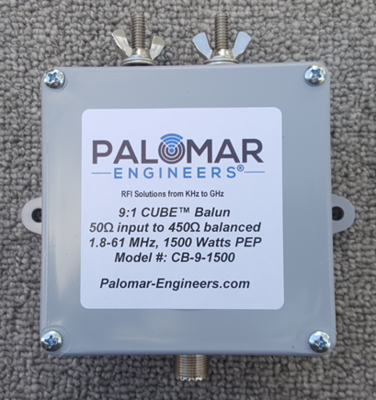50:450 ohm (9:1) CUBE™ Balun, 1.8-61 MHz, 1.5 KW, SO-239 UHF Input, BBTD, Traveling Wave Antennas