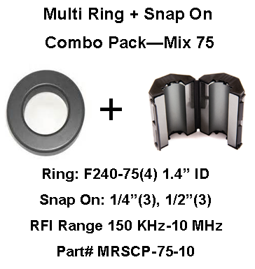 Multi-Ring/Multi-Snap On Combo Pack, Mix 75, RFI Range 150 KHz - 10 MHz - 10 filters Multi-Ring/Multi-Snap On Combo Pack, Mix 75, RFI Range 150 KHz - 10 MHz - 10 filters