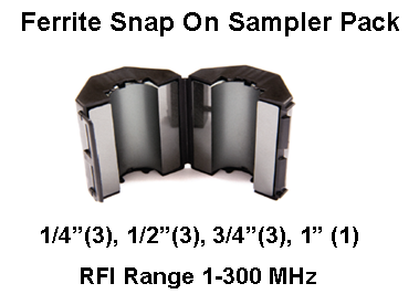 Ferrite Snap On Sampler Pack, Mix 31, RFI Range 1-300 MHz - 10 filters (1/4, 1/2, 3/4, 1)