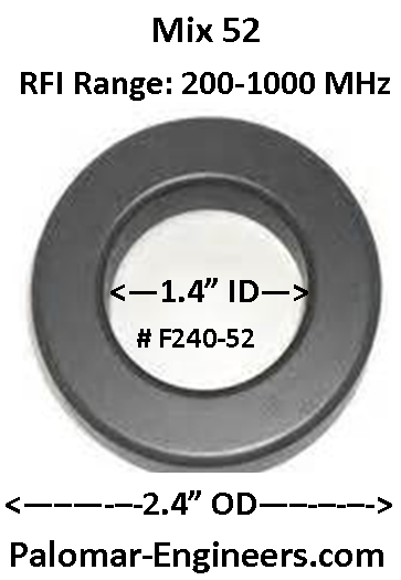 FT240-52, ID=1.4&quot;, 10 Pack, RFI Range 200-1000 MHz, FREE USA SHIPPING!