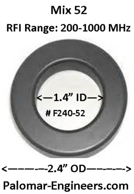 FT240-52, ID=1.4&quot;, RFI Range 200-1000 MHz
