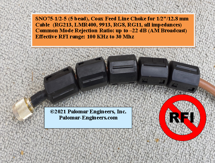 Snap On RF Choke - 1/2&quot;/12.7mm cable -5/10/15 Bead Option, 100 KHz - 5 MHz, Excellent in AM Broadcast Band
