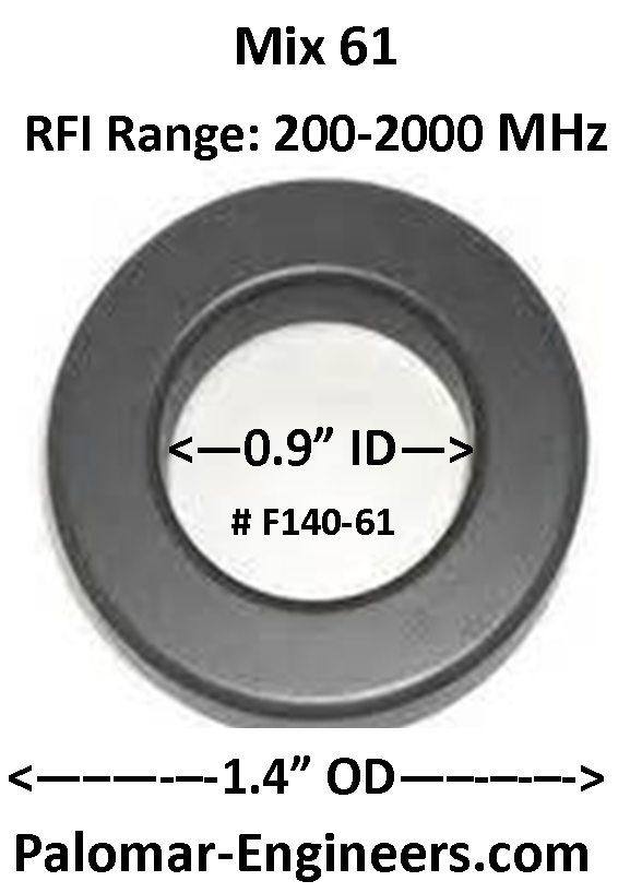 FT140-61, ID=.9&quot;, RFI Range 200-2000 MHz - TX36/23/15-4C25 Replacement