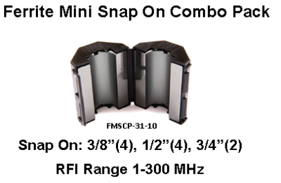 Ferrite Mini Snap On Combo Pack, Mix 31, RFI Range 1-300 MHz - 10 filters (3/8, 1/2, 3/4) Ferrite Mini Snap On Combo Pack, Mix 31, RFI Range 1-300 MHz - 10 filters (3/8, 1/2, 3/4)