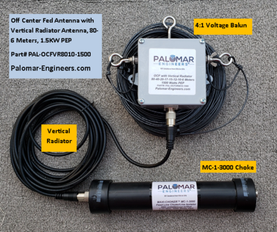 Off Center Fed with Vertical Radiator Antenna, 80-6 Meters, 1.5KW PEP rated - FREE shipping in USA Off Center Fed with Vertical Radiator Antenna, 80-6 Meters, 1.5KW PEP rated - FREE shipping in USA
