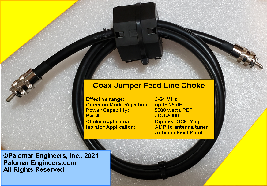 Coax Jumper Choke LMR-400 - RFI Range: 3-65 MHz, -25 dB Common Mode Noise Reduction, 5 KW PEP - Ferrite Core Products - Palomar Engineers®