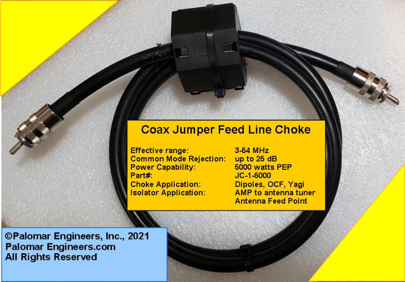 Coax Jumper Choke - LMR-400 - RFI Range: 3-65 MHz, -25 dB Common Mode Noise Reduction,  5 KW PEP