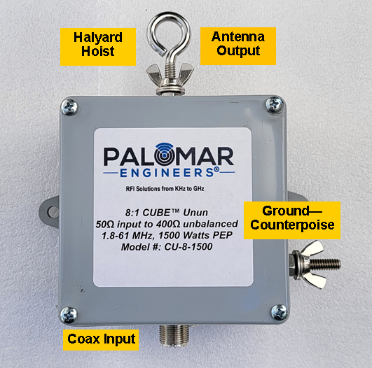 50:400 ohm (8:1) CUBE™ Unun, 1.8-61 MHz, 1.5/3.0 KW, Terminated End Fed, Rhombic